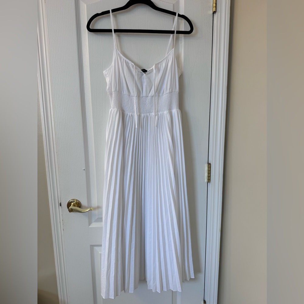J Crew Smocked-waist pleated dress White size 10